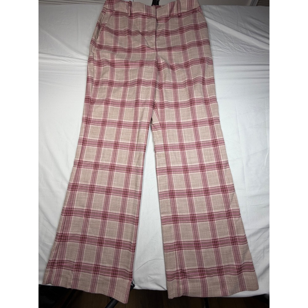 Worthington Pink Plaid Wide Leg Trouser Pants Size 10 High Rise Career Dressy